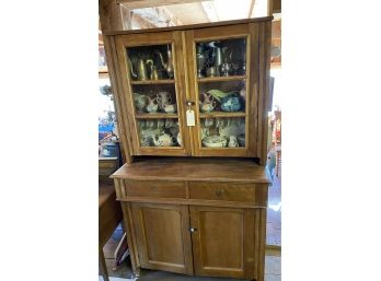 Primitive Hutch Cabinet Consisting Of Mahogany And Pine Wood! Contents Not Included*