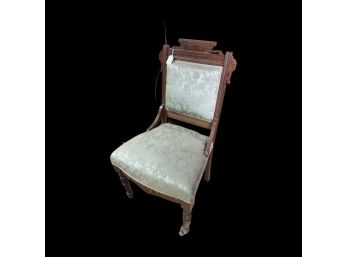 Eastlake Chair With Green Fabric Cushions