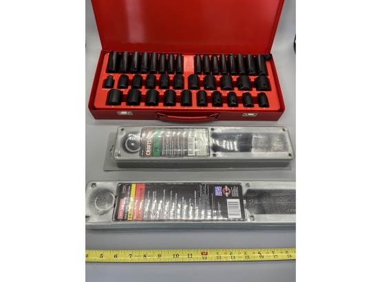 Tool Set: Socket Set In Red Metal Case, Craftsman 3/8  Microtork Torque & Wrench