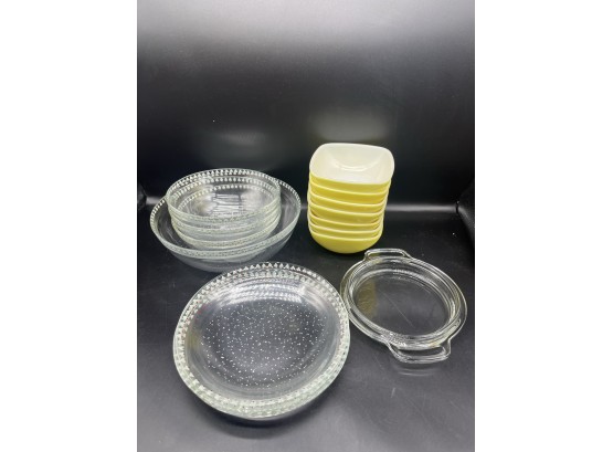 Collection Of Clear Winter Themes Plates And Bowls And  Yellow Squared Bowls