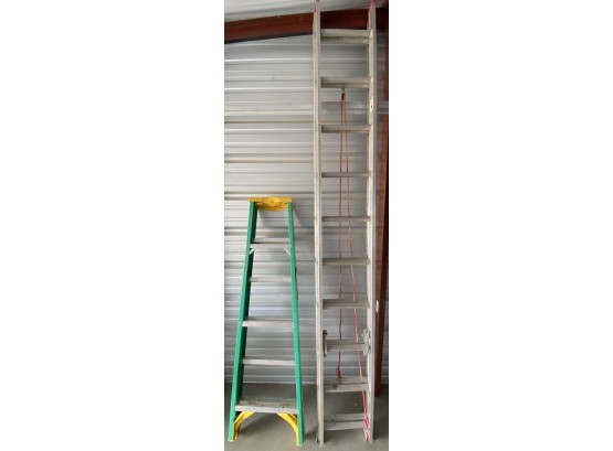 Werner Ladder Pair (6Ft Fiberglass Step Ladder And Single/Extendable Aluminum Ladder 10ft To 20ft)