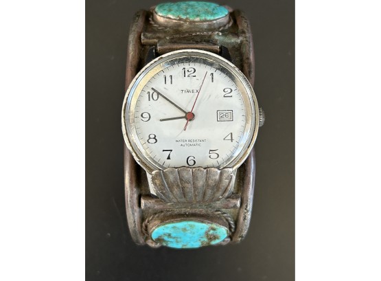 Turquoise & Silver Timepiece - The Second Hand Is Ticking - One Stone Missing (see Photos)