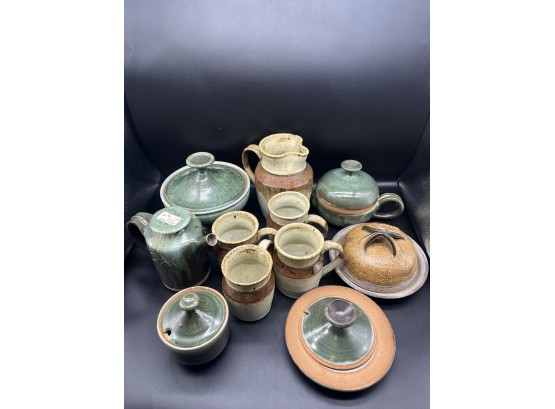 Sets Of Pottery Bowls With Lids, Cups And Plates
