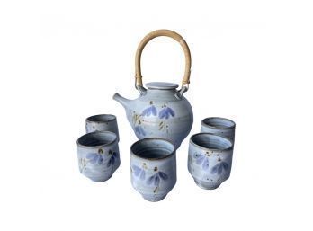 Gorgeous Pottery Tea Pot And Mugs With Delicate Floral Designs