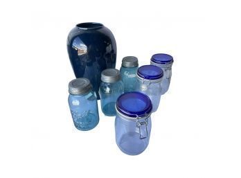 Lovely Blue Vase, Blue Ball Mason Jars And Blue Lidded Jars