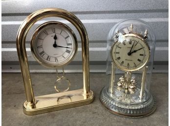 Glass And Gold Plastic Colored Small Table Clock Pair