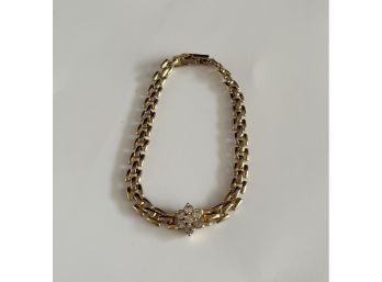 Elegant Gold Colored Bracelet With Diamond Inspired Accent, 7 1/2 In