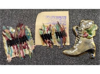 Hand Crafted Jewelry: Earrings With Matching Brooch Plus Shoe Pin