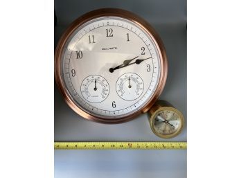 2 Clocks: Acurite Wall Clock (Copper Color) & Bell Clock Co. Desk Clock (Gold Color)