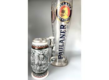 Paulaner Munchen Beer Glass (18) & Avon Beer Stine (Numbered 15454)