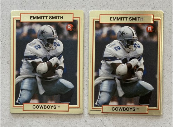 (2) Emmitt Smith Cowboys 1990 Embossed Gold Trim NFL Football Card By HI PRO MKTG, INC. Number 34 In Series
