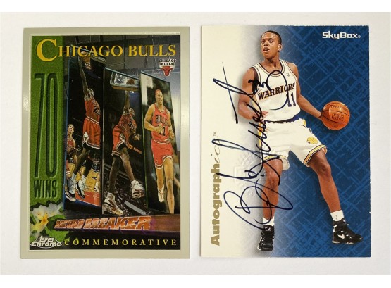 1997 Chicago Bulls Chrome Commemorative Card, Plus B.J. Armstrong 1996 Autograph Card By SkyBox