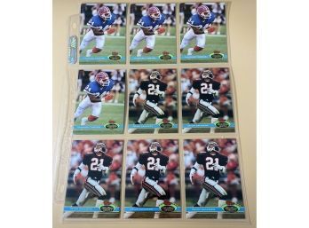 Thurman Thomas And Deion Sanders 1991 NFL Football Cards, Duplicates, In Card Sleeve