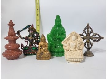 Manjushri, Kwan Yin, Shakyamuni, Stupa And Double Dorje Statues, 2-3.5'