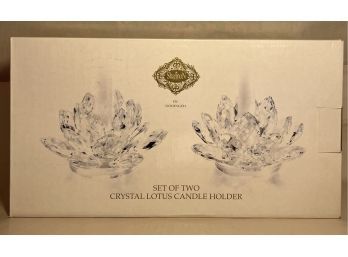 Shannon Crystal, Set Of Two Crystal Lotus Candle Holder By Godinger - NEW IN BOX
