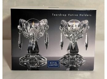 Royal Limited Set Of 2 Teardrop Votive Holders, 24 Percent Full Lead Crystal, Includes Two Tealights