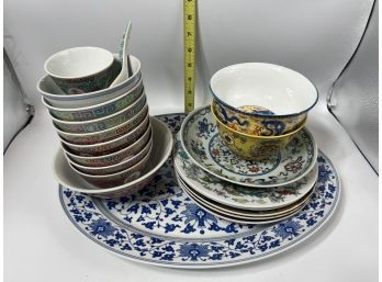 New Colorful China Set (Platter Plate, Plates, Bowls, Spoon)