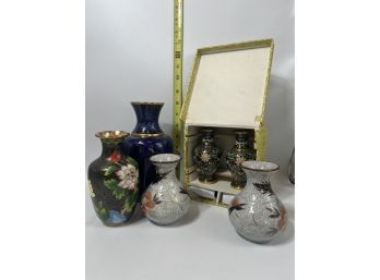Set Of Colorful Porcelain And Tin Vases