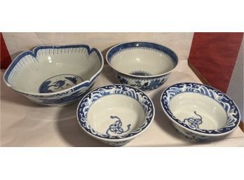 Set Of 4 Medium And Large China Bowls