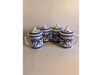 GDTC Blue/White Dragon Tea Cups With Lids (set Of 4) (Made In China)