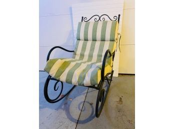 Wrought Iron Rocking Chair- Green And White Striped