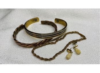 Two Cuff Bracelets, Plus Extra Bracelet And Adorable Pair Of Pineapple Earrings