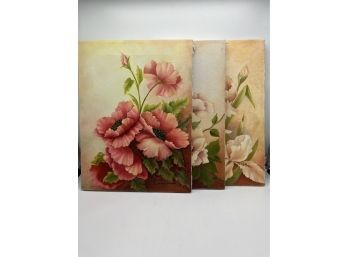 Set Of Three Floral Paintings By Edna Laursen (12in X 16in)