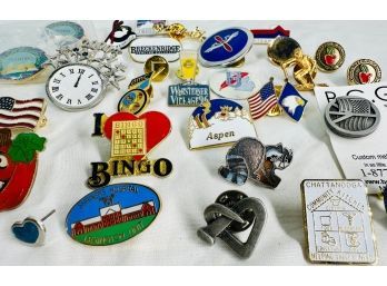 Variety Of Vintage Pins From Steam Boat Springs, Chattanooga, Breckinridge, Germantown, Estes Park & More
