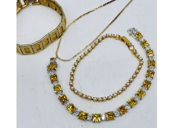 Three Gemstone Bracelets, Goldtone Chain