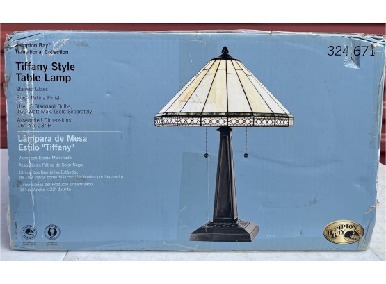 Hampton Bay Transitional Collection Blue Tiffany Style Table Lamp (Stained Glass With Black Patina Finish)