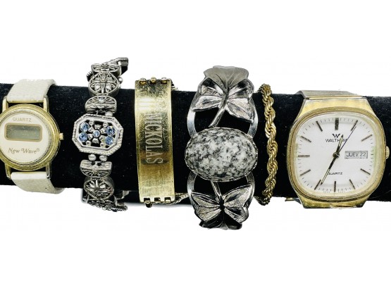 Ladies And Men Watches, Untested, Waltham, Nu Wave, Gemstone Silvertone Bracelets, Goldtone Bracelets