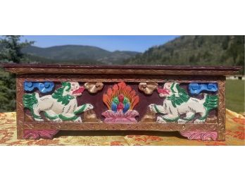 Chinese Tibetan White Lions Motif Rectangular Wood Carved Incense Holder 12' X 5'