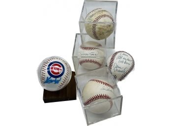 THREE Hall Of Famers Cubs Autographed MLB Baseballs-Santo, Jenkins, Williams And More!