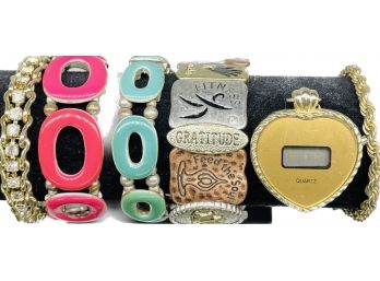 Motivation Bracelet, Colorful Matching, Bracelets, Gold Tone, Bracelet, Heart Timepiece Pendant Untested