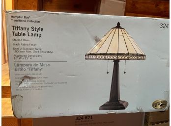 (2) NEW IN BOX Tiffany Style Table Lamp Stained Glass, Black Patina Finish 16' W X 23' H