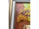Floral Painting With Butterfly By Edna Laursen (Approx. 13 1/2in X 16 1/2in With Frame))