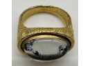 Gold-colored & Glass Ring, Sz 10, 14g
