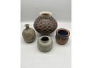 Assortment Of Four Clay Jar And Cup By Rafael Diaz Veldz, Sandra Palmer And Others