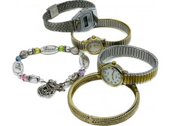 Friendship Bracelet, Ladies Watches, Untested, Timex, TOZAJ, Bracelet With Gemstones, Gold And Silver Tone