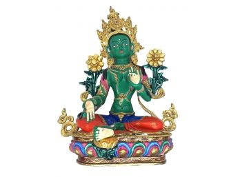 Goddess  Green Tara Tibetan Buddhist Statue, Large, Weighs 8 Pounds 9.6 Oz.