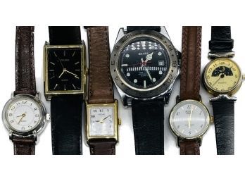 Ladies Watches, Fossil, Sharp, Indigo, Pulsar, Advance. Leather Wristbands, Silver & Gold Tones. Untested.