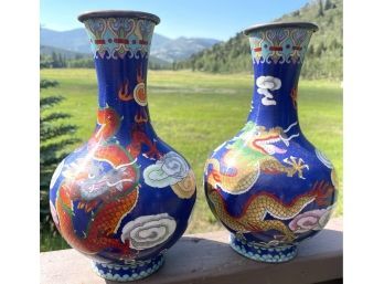 Dragon Designed Bronze Cloisonne Vases