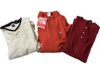 Mens Large Clothes- North Face Fleece Halfzip (blood Orange), Alpine Design Henley (red), Basic Ed. Crew(grey)
