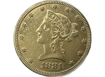1881 Gold Liberty Ten Dollar Coin, 0.6oz