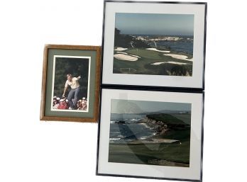 2 Framed Golf Courses And Jack Nicklaus 1986 Winning Masters Photo- Course Photos Are 18x15x1