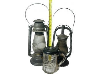 C.T Ham Mfg. Co. Rochester N.Y. No. 2 Cold Oil Lantern, Ohio Lantern Co. Tiffin Oil Lamp, Antique Glass Stein
