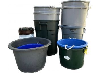 Buckets, Cans, And Locking Storage Containers! Largest Can Is 22in Diameter,28in Tall