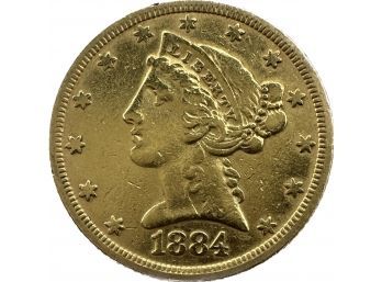 1884 Liberty Gold Five Dollar Coin, 0.3oz