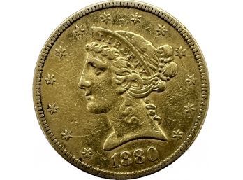 1880 Liberty Gold Five Dollar Coin, 0.3oz