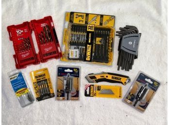 Milwaukee Drill Bits, DeWalt Drill Bits, Utility Knife And Blades, Husky Hex Wrench Set And Other Drill Bits.